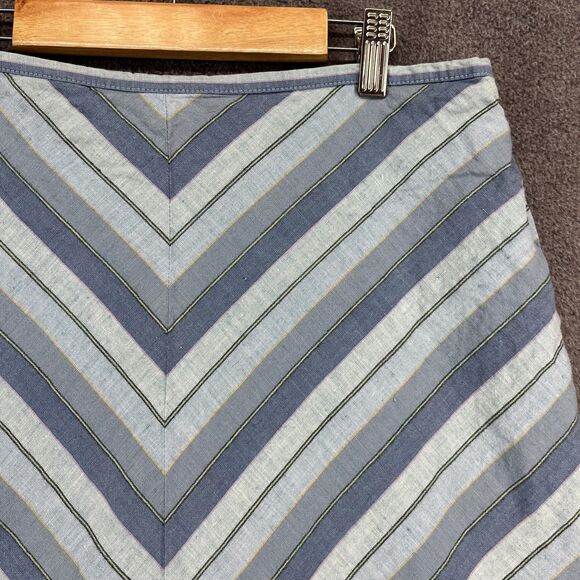 GAP Skirt Womens 6‎ Blue White Chevron Stripe Linen Cotton A Line Pockets Summer - Picture 3 of 14